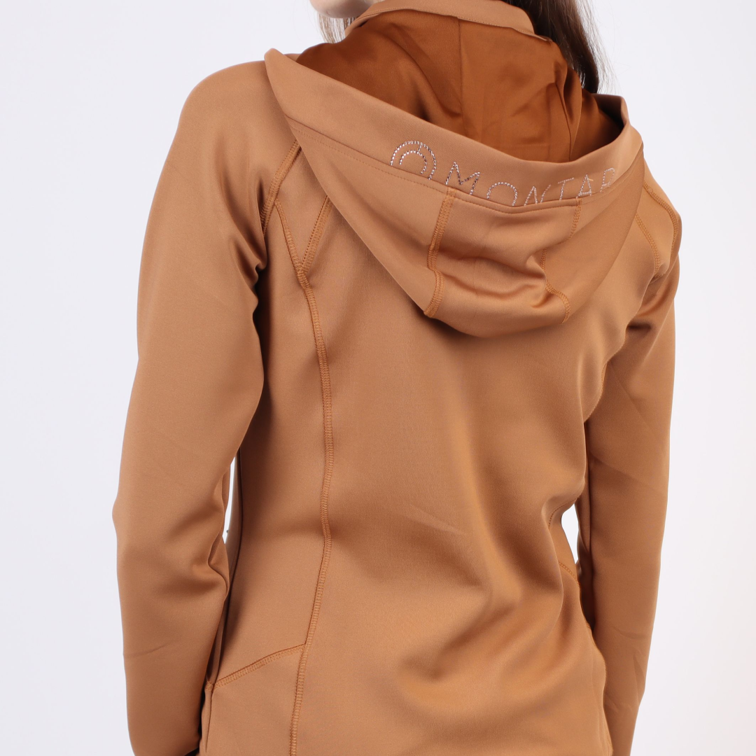 Montar Liza Hoody With Rosegold Crystals Full Zip #colour_toffee