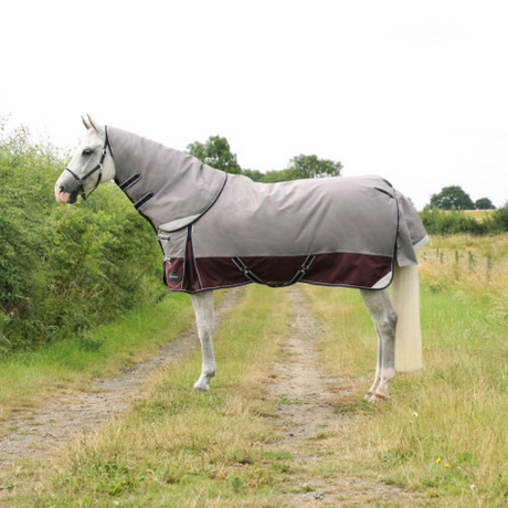 DefenceX System 300g Turnout Rug with Detachable Neck Cover #colour_grey-berry-navy