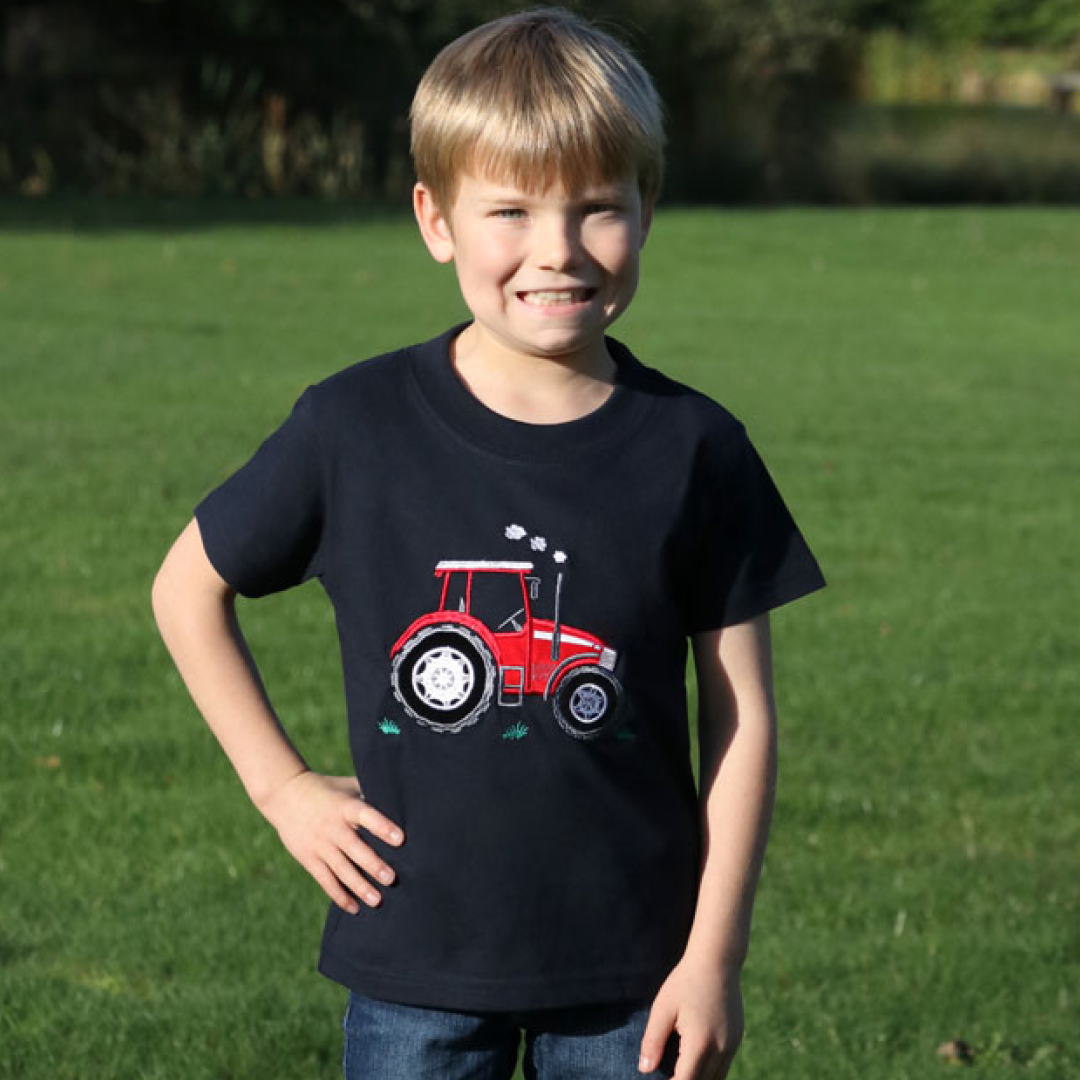 British Country Collection Big Red Tractor Childrens T-Shirt #colour_navy